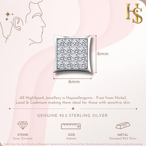 925 Square Solitaire Earring Sterling Zirconia Single Stud